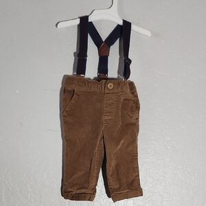 Brown Corduroy Pants with Adjustable Suspenders 3-6M